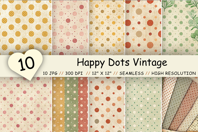 Happy Dots Vintage Digital Paper, Seamless Polka Dot Pattern