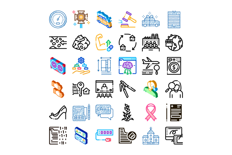 Collection of business technology medical education icons