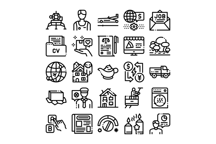 Business, finance, career, and household activity line icons