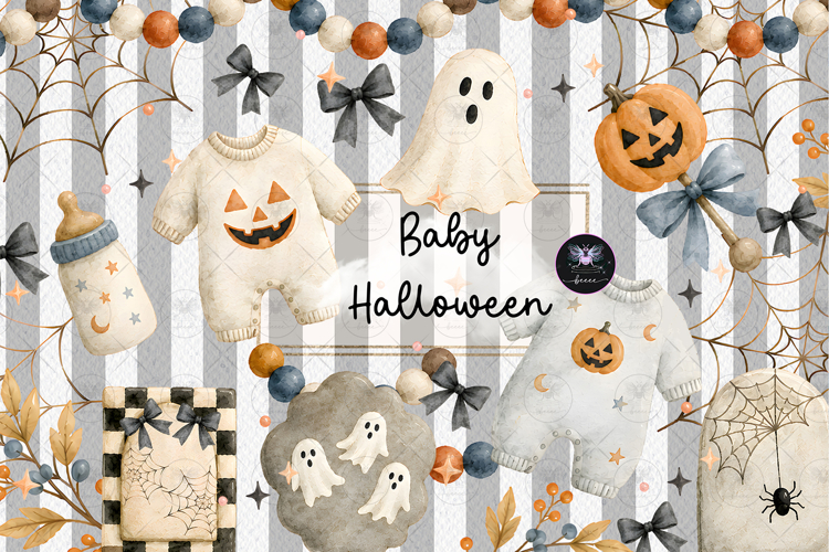 Baby Halloween Watercolor Clipart