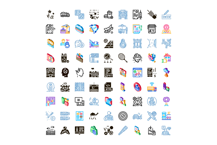 Diverse icon set representing business technology and daily