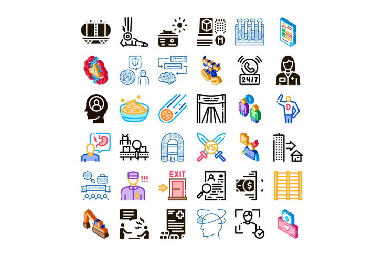 Collection of various modern technology business icons