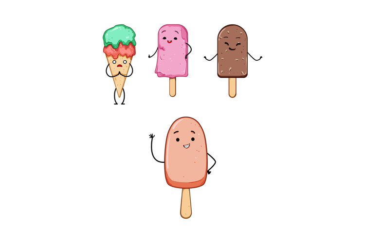 Ice cream character collection showing food and emotions