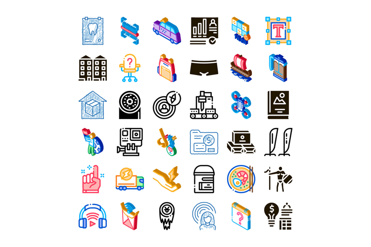 Business and technology services isometric icons set