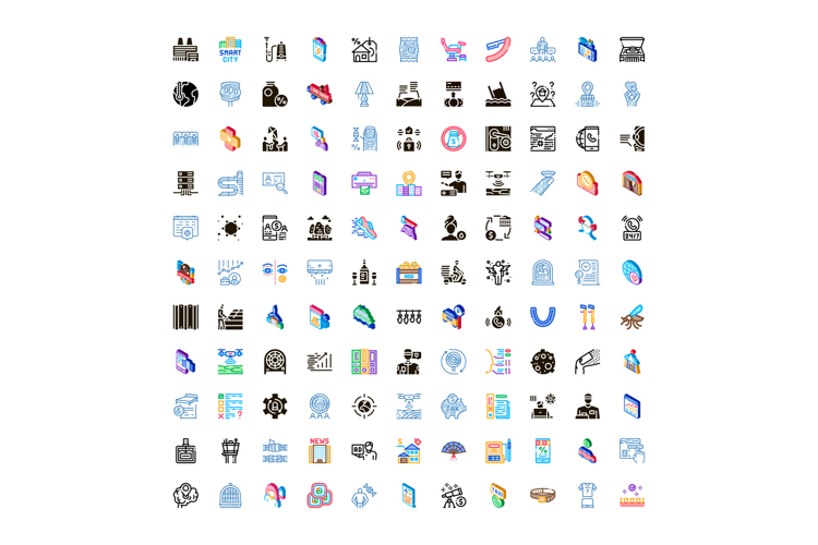 Collection of business, technology and communication icons