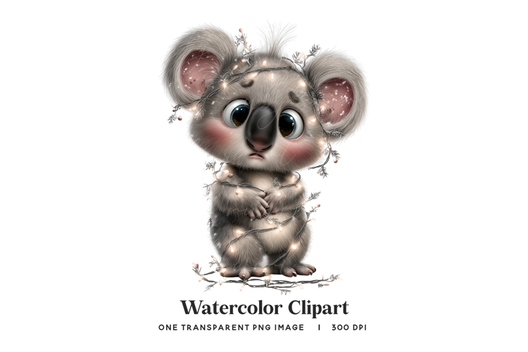 Christmas Koala Tangled in Lights PNG