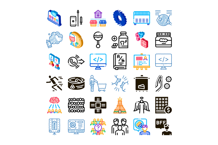 Diverse icon collection illustrating modern life concepts