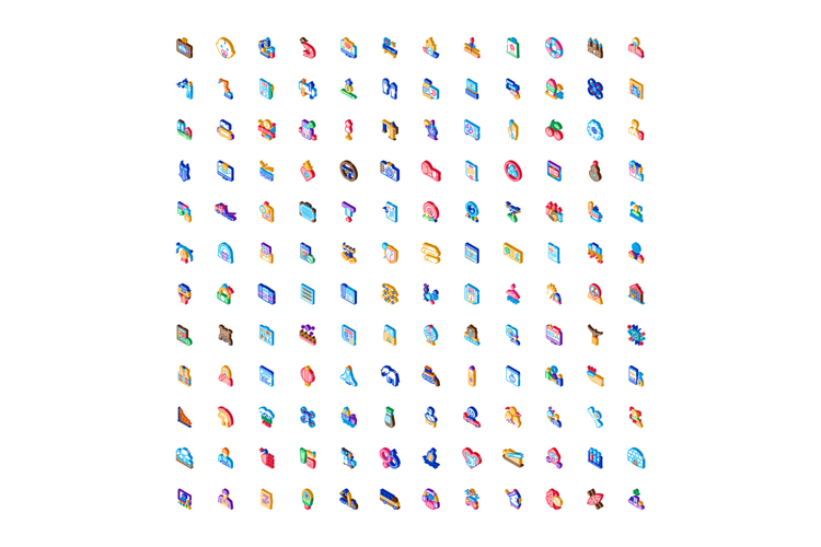 Isometric icon collection representing various concepts and