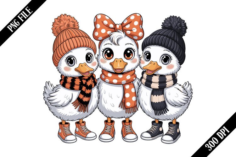 Funny Cozy Goose Trio PNG Designs example image 1