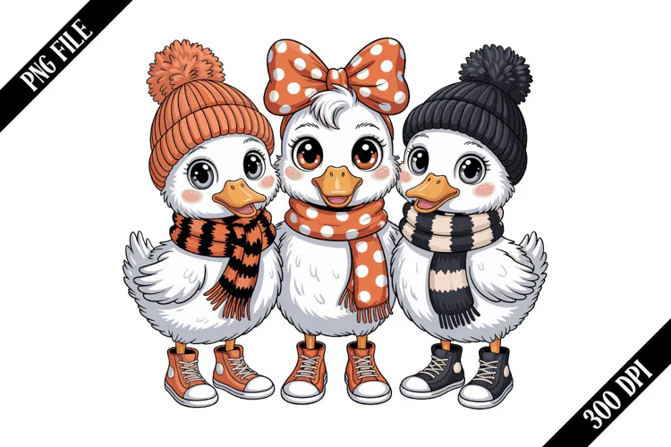 Funny Cozy Goose Trio PNG Designs