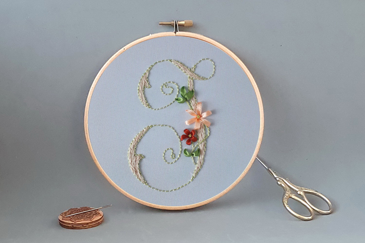 Floral alphabet letter J pdf hand embroidery Flower monogram