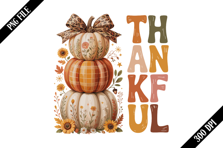 Floral Fall Thankful Pumpkin PNG Designs