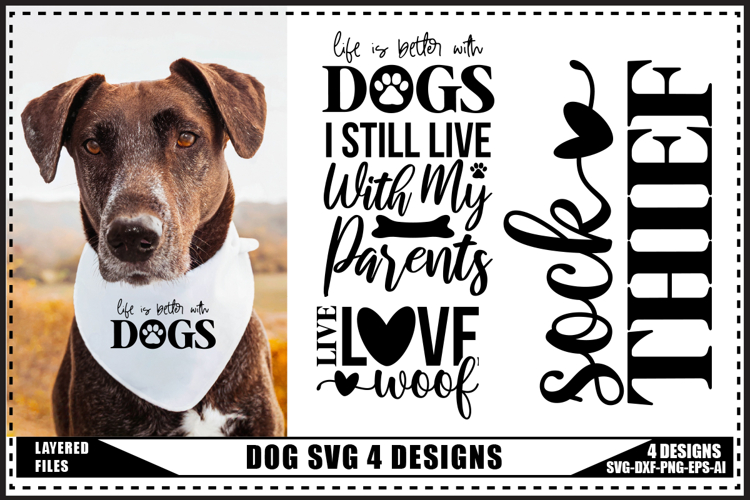 Dogs Svg 4 Designs, Dog Bandana Svg Designs