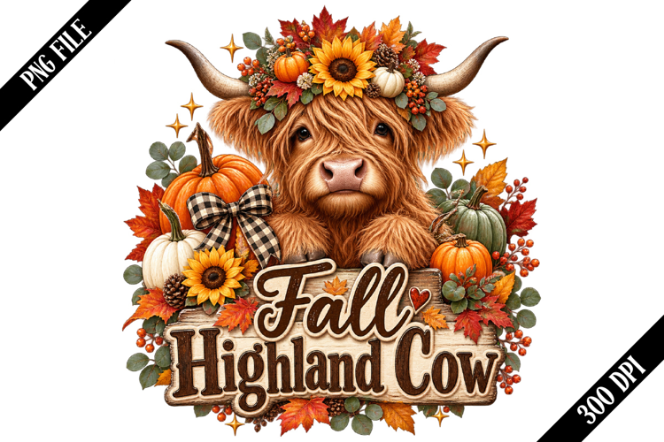 Fall Highland Cow PNG Designs