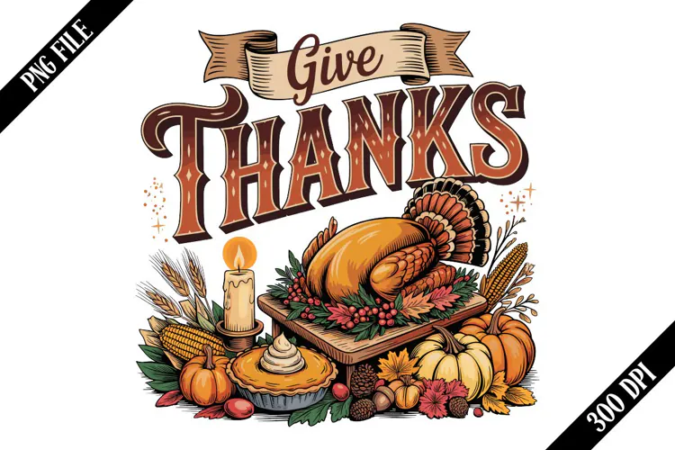 Give Thanks Thanksgiving Turkey PNG Designs