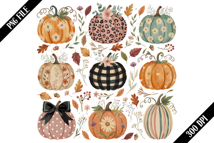 Preppy Fall Pumpkin Sublimation PNG Designs