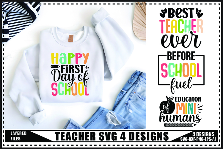 Teacher Svg 4 Designs, Teacher Shirt Svg, Teach Svg