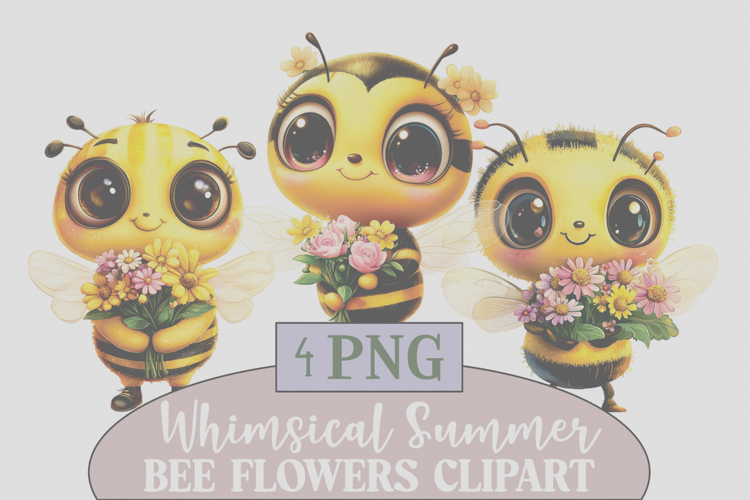 whimsical bee flowers clipart Png