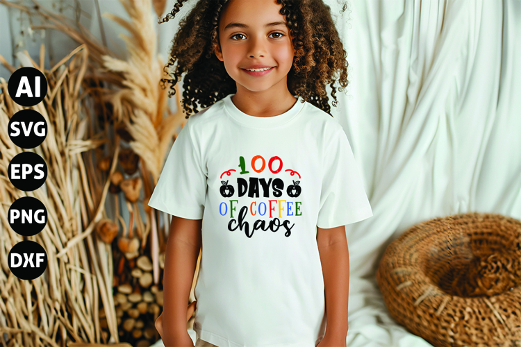 100 Days of Coffee Chaos Svg, Teacher Shirt Svg example image 1
