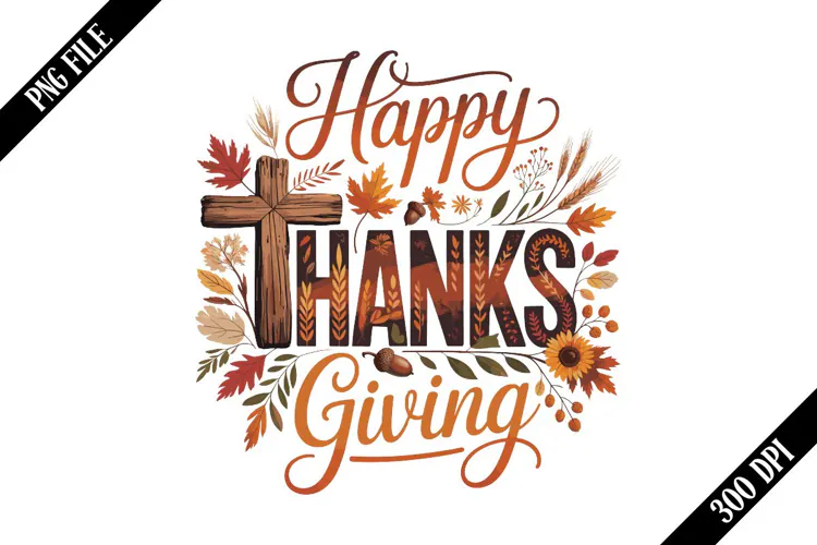 Happy Thanksgiving Cross Christian PNG Designs