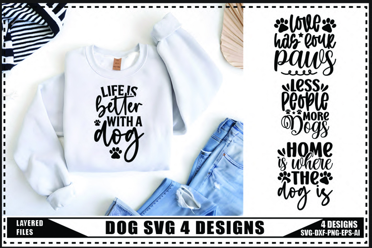 Dog Svg 4 Designs, Paw Prints Svg, Dog Lover Svg