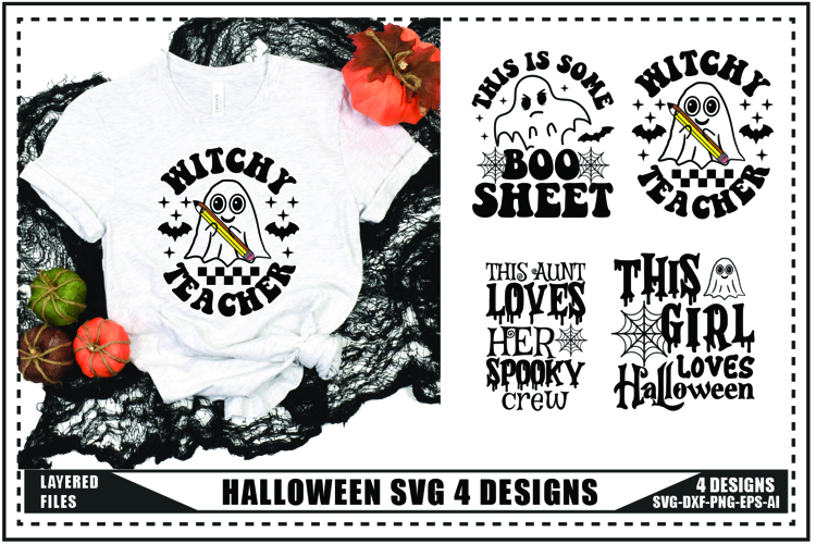Halloween Svg 4 Designs, Halloween Ghost Trendy Svg Designs