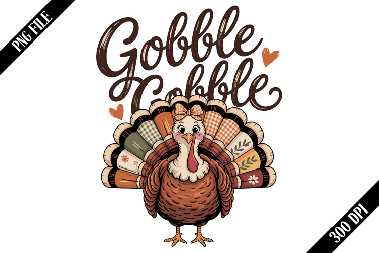 Gobble Gobble Patchwork Turkey PNG Designs