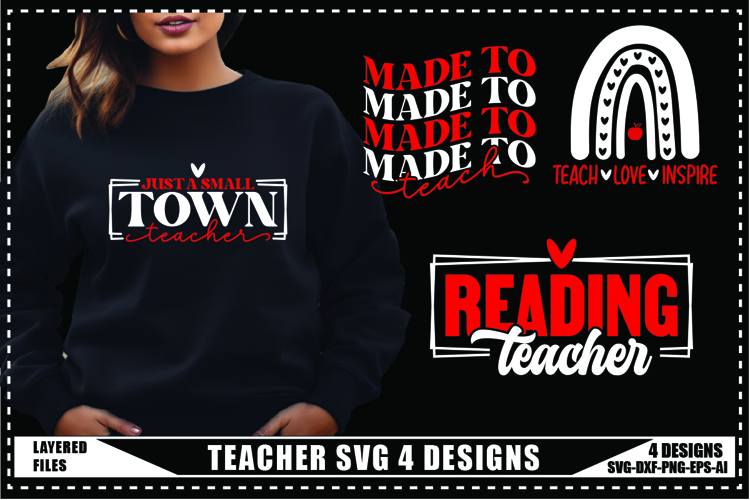 Teacher Svg 4 Designs, Teacher Shirt Svg, Teach Svg