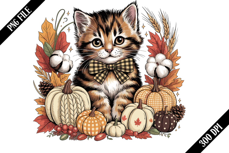 Cute Fall Cat Autumn Kitten PNG Designs