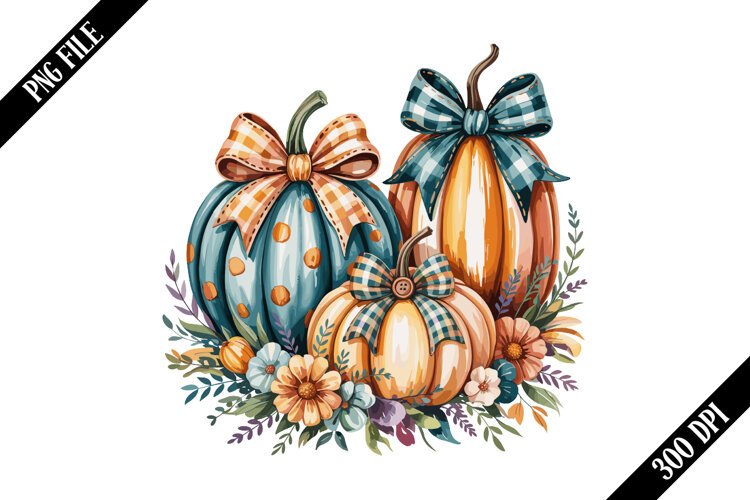 Floral Fall Pumpkin Sublimation PNG Designs example image 1