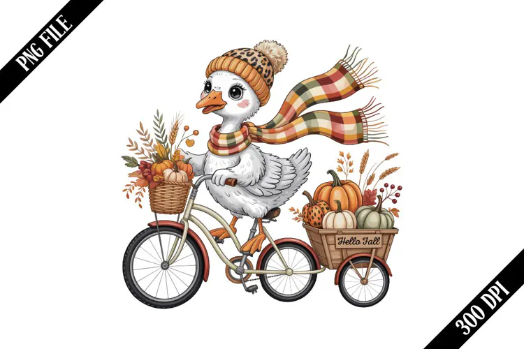 Hello Fall Biking Goose PNG Designs
