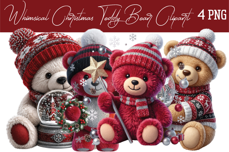 Whimsical Christmas Teddy Bear Png Clipart