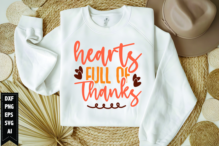 Hearts Full Of Thanks Svg, Thanksgiving Svg, Autumn Svg