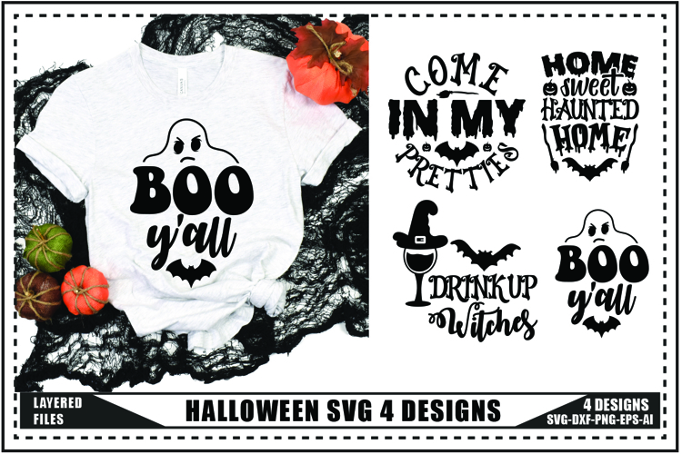 Halloween Svg 4 Designs, Halloween Ghost Trendy Svg Designs