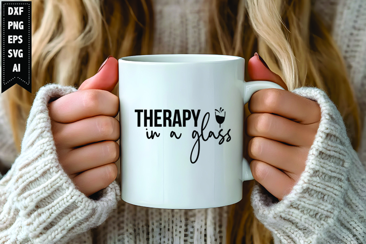 Therapy In a Glass Svg, Wine Quotes Svg Designs