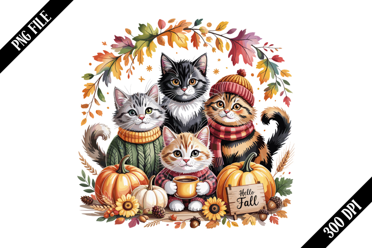 Fall Cats Cozy Autumn Kittens PNG Designs