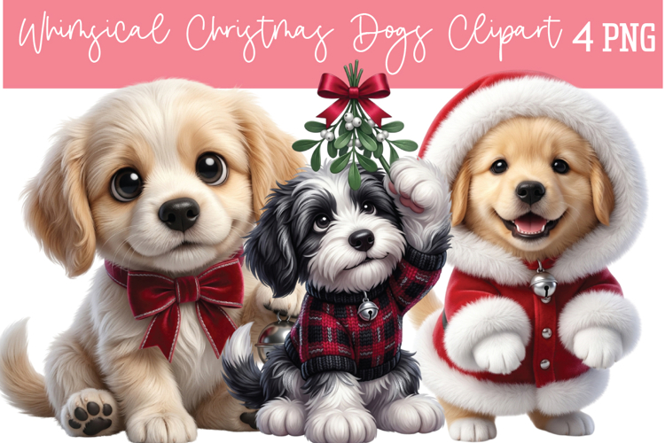 Whimsical Christmas Dogs Png Clipart