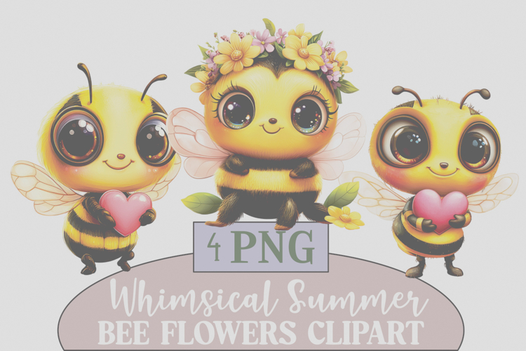 whimsical bee flowers clipart Png