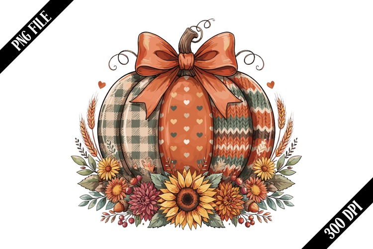 Fall Boho Floral Pumpkin Bow PNG Designs
