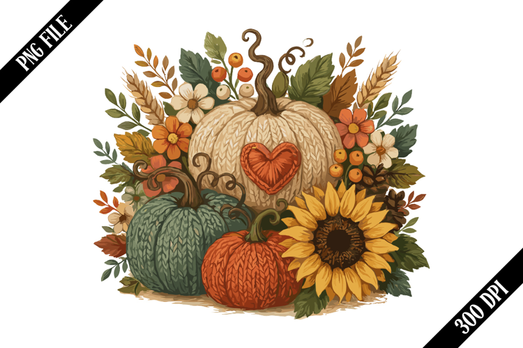 Crochet Pumpkin Fall Embroidery PNG Designs