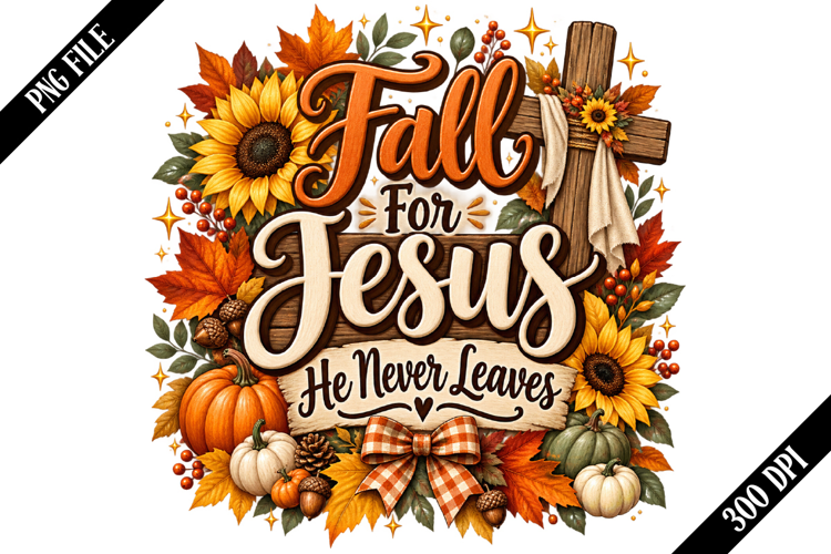 Fall For Jesus He Never Leaves PNG Designs