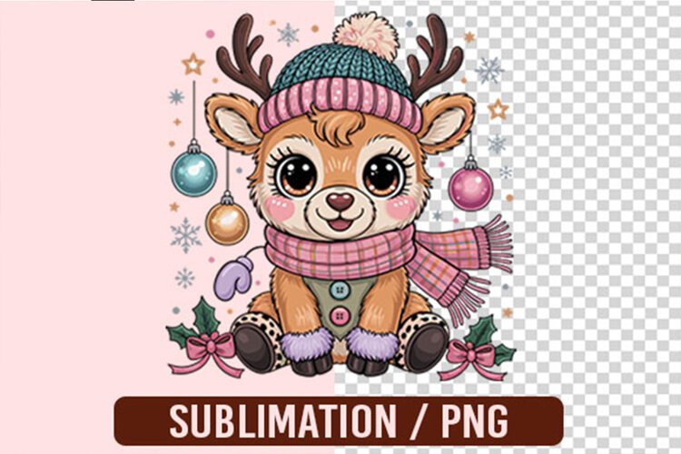 Trendy Girly Christmas Reindeer PNG Designs example image 1