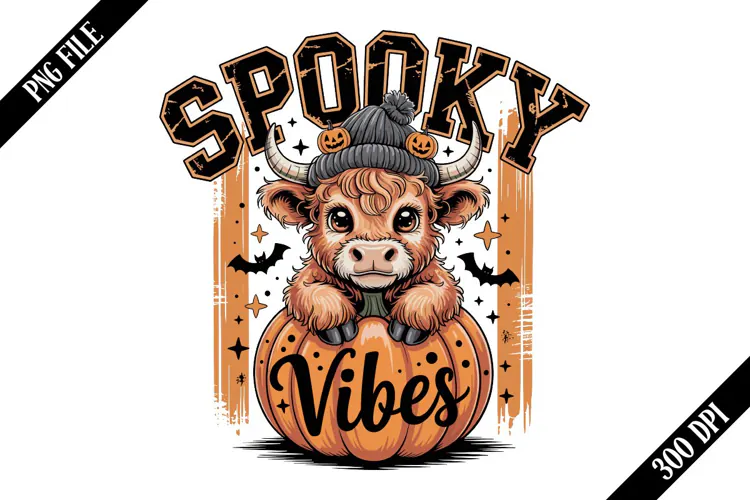 Stripes Retro Halloween Highland Cow PNG Designs