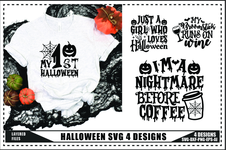 Halloween Svg 4 Designs, Halloween Ghost Trendy Svg Designs