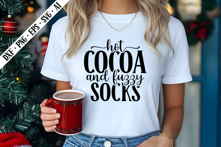 Hot Cocoa and Fuzzy Socks Svg, Christmas Svg Designs example image 1