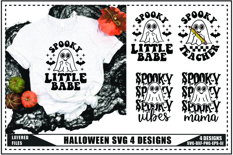 Halloween Svg 4 Designs, Halloween Ghost Trendy Svg Designs