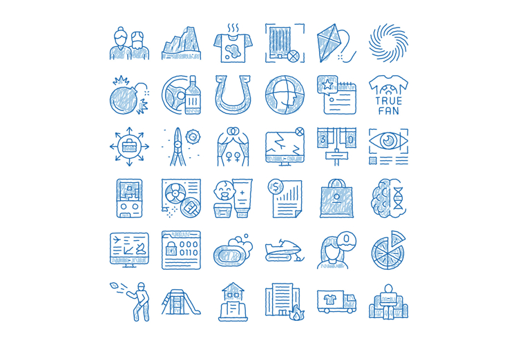 Collection of miscellaneous outline doodle icons