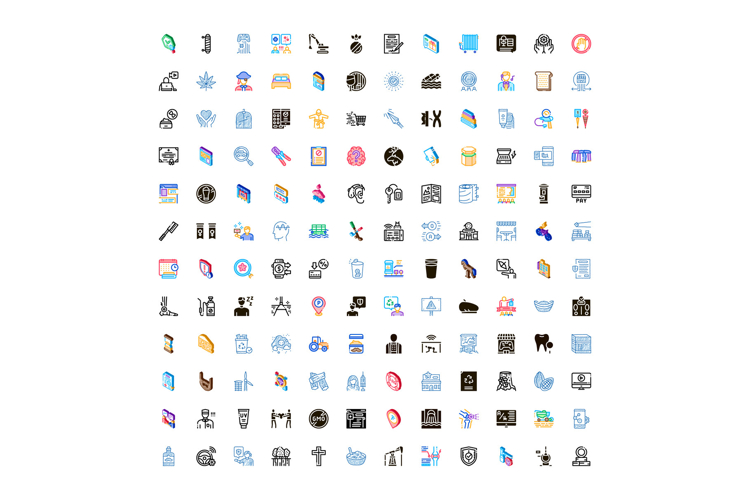 Diverse collection of linear colorful flat icons
