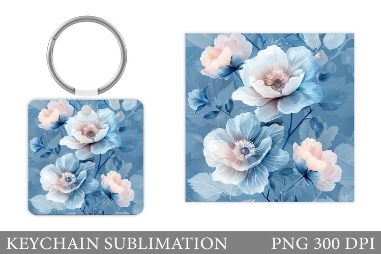Flowers Keychain Sublimation. Flowers Square Keychain Design
