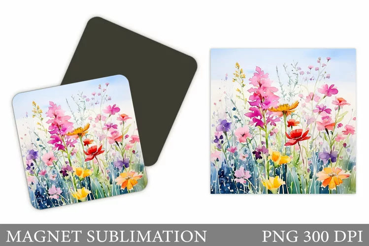 Flowers Square Magnet Design. Wildflowers Magnet Sublimation